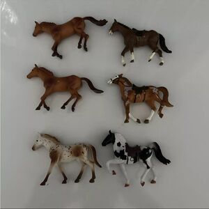 Lot of 6 New Ray Horses Plastic Figures Appaloosa Brown & White Saddle Toy Lot